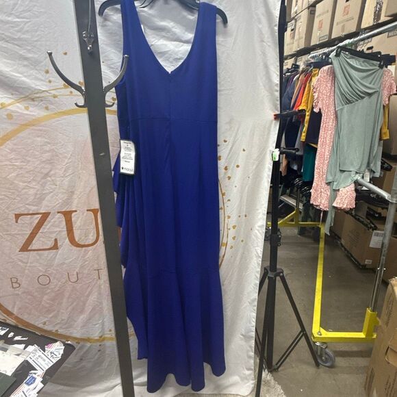 Betsy & Adam Plus Size Sleeveless Ruffled High-Low Gown - Marine Size 18W - Picture 3 of 4